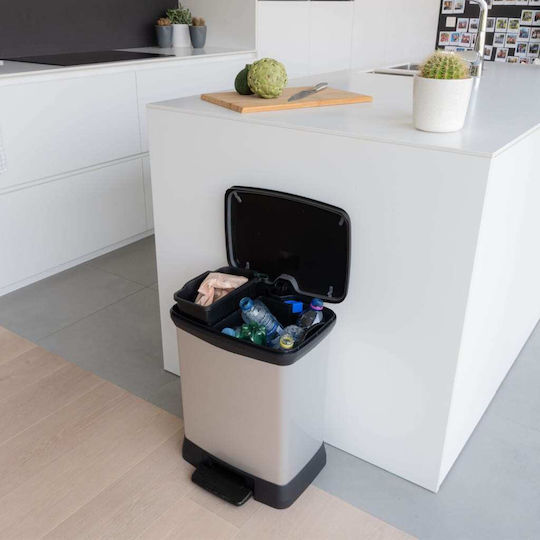 Curver Metallic Recycling Waste Bin with Pedal Silver 18lt