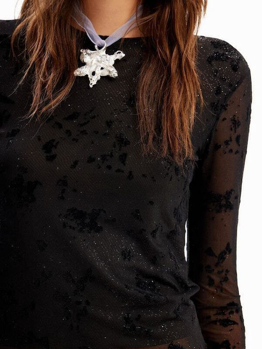 Women's Blouse Velvet Long Sleeve Floral Black