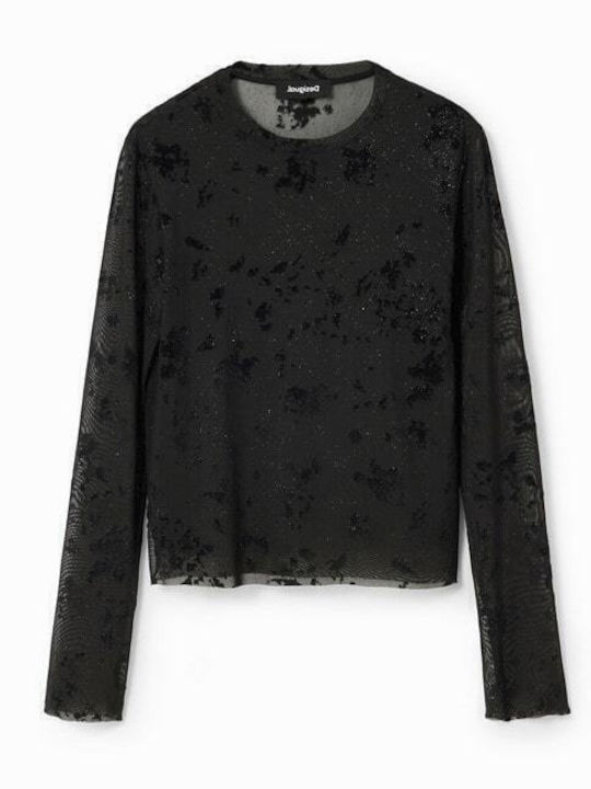 Women's Blouse Velvet Long Sleeve Floral Black