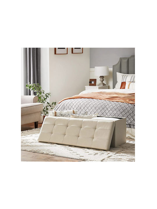 Taburet cu Spațiu de Depozitare Îmbrăcat în Țesătură Bej 110x38x38cm