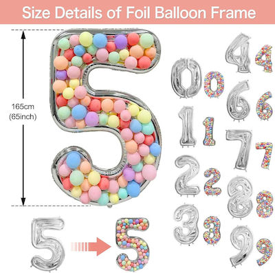 Μπαλόνια Αριθμοί 5 Ασημί 165εκ. 101τμχ