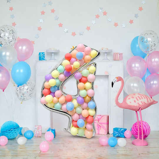 Composition with 101 Balloons Silver Numbers 4 165cm