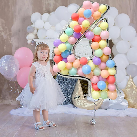 Composition with 101 Balloons Silver Numbers 4 165cm
