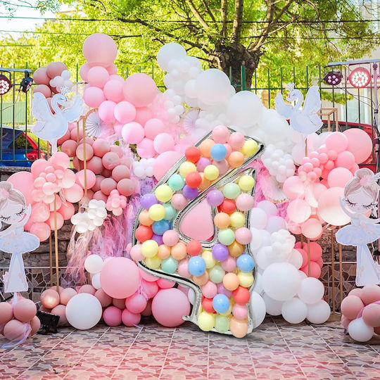 Composition with 101 Balloons Silver Numbers 4 165cm