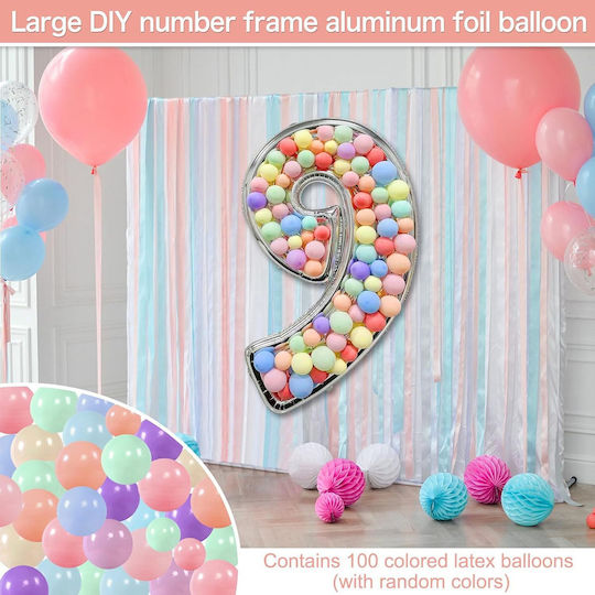 Composition with 101 Balloons Silver Numbers 9 165cm