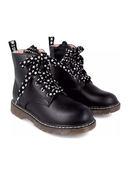 Leather Kids Boots with Laces Black