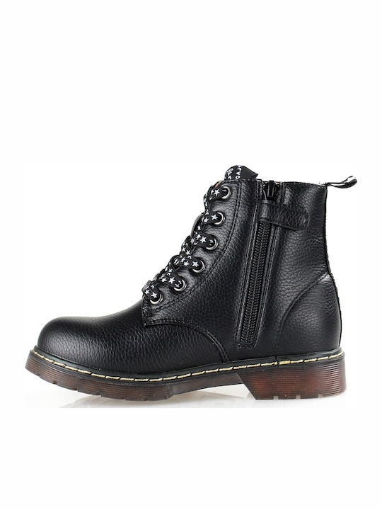 Leather Kids Boots with Laces Black