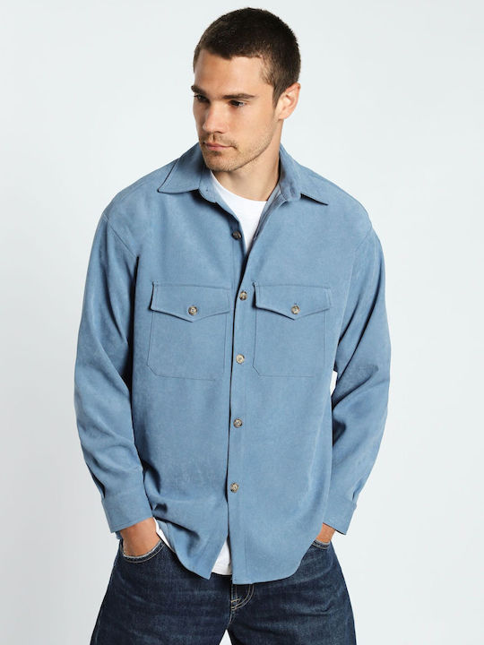 Imperial Italy Men's Shirt Overshirt Long Sleeve Corduroy Light Blue