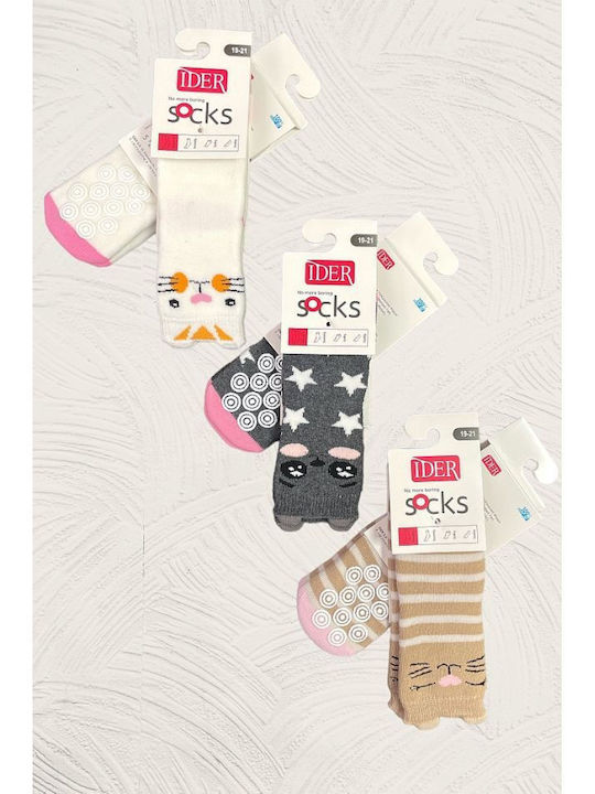 IDER Girls Knee-High Non-Slip Socks Ecru