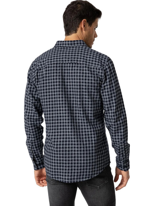 Long-sleeved Cotton Shirt Checked Gray