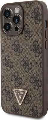 Guess Strass Triangle Metal Logo Back Cover Πλαστικό με Λουράκι Καφέ (iPhone 15 Pro Max)