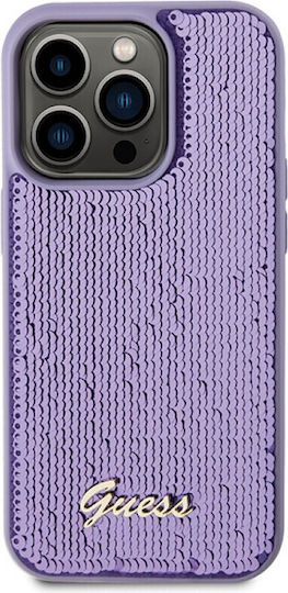 Guess Script Logo Umschlag Rückseite Metallisch Lila (Apple iPhone 15 Pro)