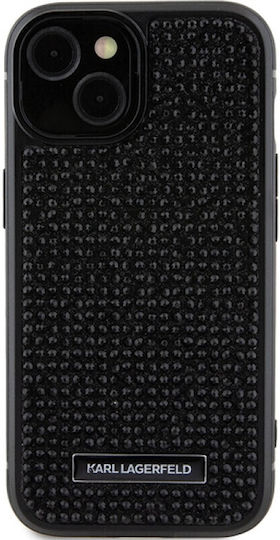 Karl Lagerfeld Rhinestone Plate Metal Logo Back Cover Plastic Negru (iPhone 15)