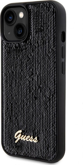 Guess Sequin Script Metal Back Cover Πλαστικό Μαύρο (iPhone 15)