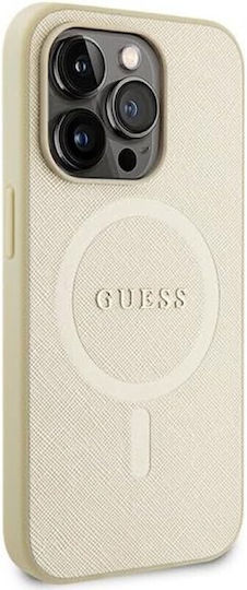 Guess Saffiano Back Cover Plastic / Silicone / Synthetic Leather / Leather Beige (Apple iPhone 15 Pro Max)