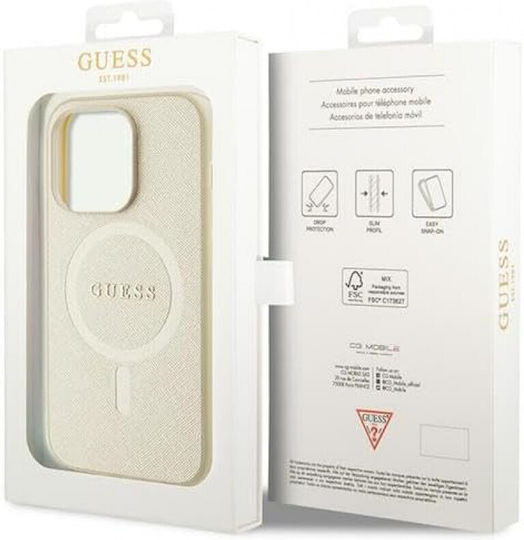 Guess Saffiano Back Cover Plastic / Silicone / Synthetic Leather / Leather Beige (Apple iPhone 15 Pro Max)