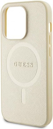 Guess Saffiano Back Cover Plastic / Silicone / Synthetic Leather / Leather Beige (Apple iPhone 15 Pro Max)