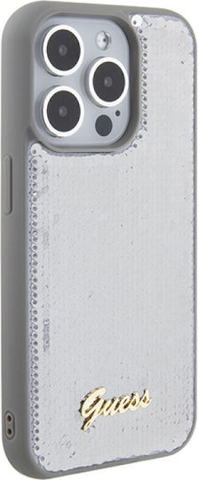 Guess Sequin Script Metal Umschlag Rückseite Kunststoff Gray (iPhone 15 Pro)