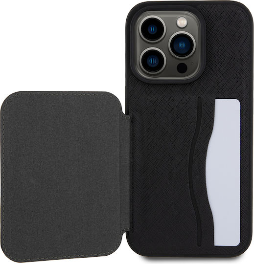 Karl Lagerfeld Saffiano Card Slot Stand Karl and Choupette Back Cover Synthetic Leather / Plastic with Card Slot Black (iPhone 15 Pro)