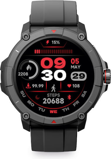 Ksix Compass Waterproof Smartwatch with Heart Rate Monitor (Black)