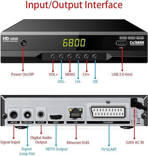 Factory HD6800 HD6800 Ψηφιακός Δέκτης Mpeg-4 HD (720p) με Λειτουργία PVR (Εγγραφή σε USB) Συνδέσεις SCART / HDMI