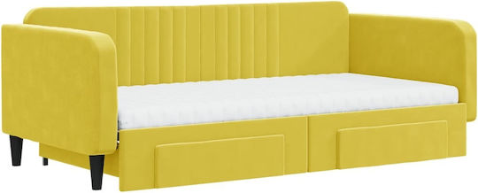 Sofa Bed Single Upholstered with Fabric Yellow with Slats & Mattress 100x200cm