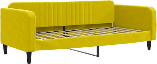 Sofa Bed Single Upholstered with Fabric Yellow with Slats & Mattress 100x200cm