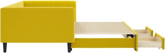 Kinderbett Schlafsofa Mit Samt Gelb Mit Lattenrost Für Matratze 100x200cm
