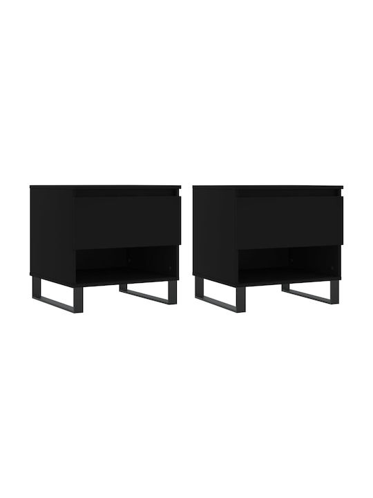 Rectangular Side Table Wooden with Drawers Black 2pcs W50xD46xH50cm