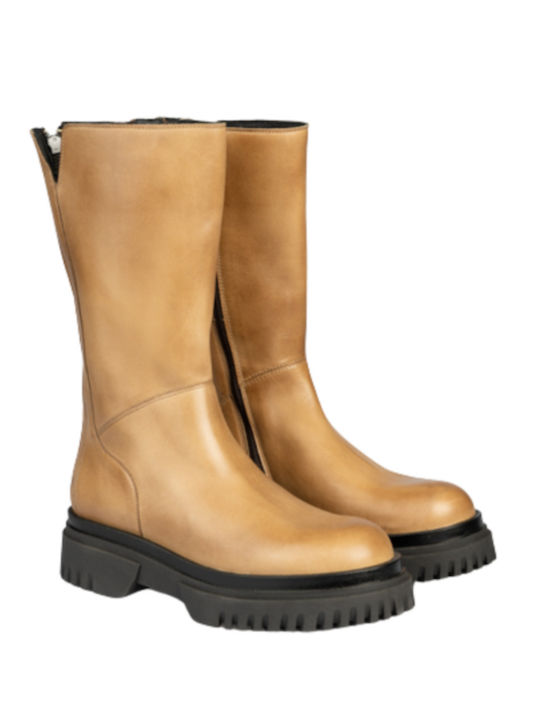 Leder Stiefeletten Damen Beige