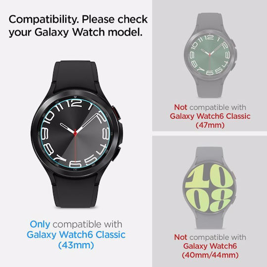 Spigen EZ Fit Закалено стъкло за Spigen Glas.tr "EZ-Fit" 2-Pack е съвместим с Galaxy Watch 6 Classic (43 mm). 2бр AGL07067