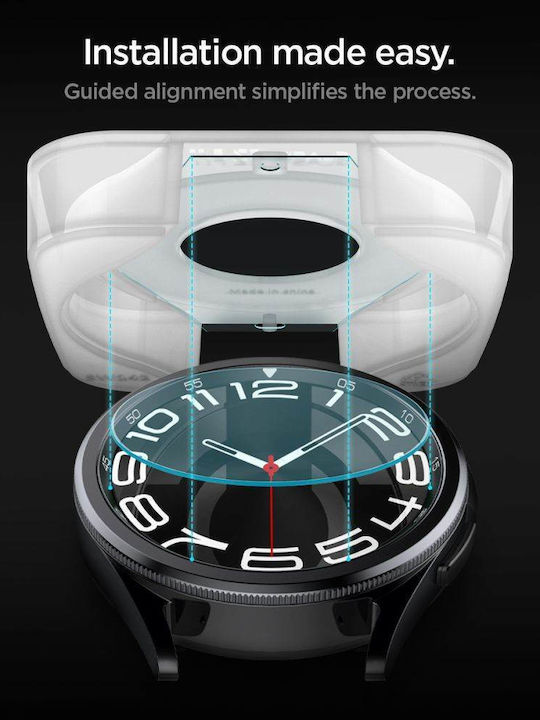 Spigen EZ Fit Tempered Glass for the Spigen Glas.tr "EZ-Fit" 2-Pack is compatible with Galaxy Watch 6 Classic (43 mm). 2pcs AGL07067