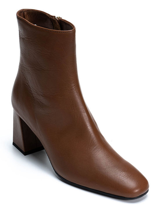 Jubile Leather Women's Ankle Boots with Medium Heel Tabac Brown