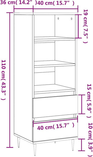 Bibliotecă Gri 40x36x110cm