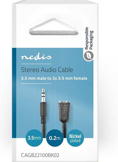 Nedis Καλώδιο Ήχου 3.5mm male - 2x RCA female Μαύρο 0.2m CAGB22100BK02