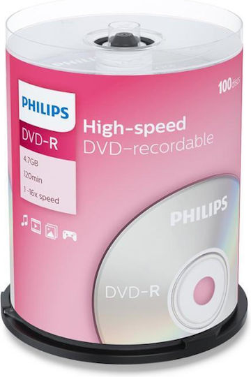 Philips Recordable DVD-R 16x 4.7GB Cake Box 100pcs