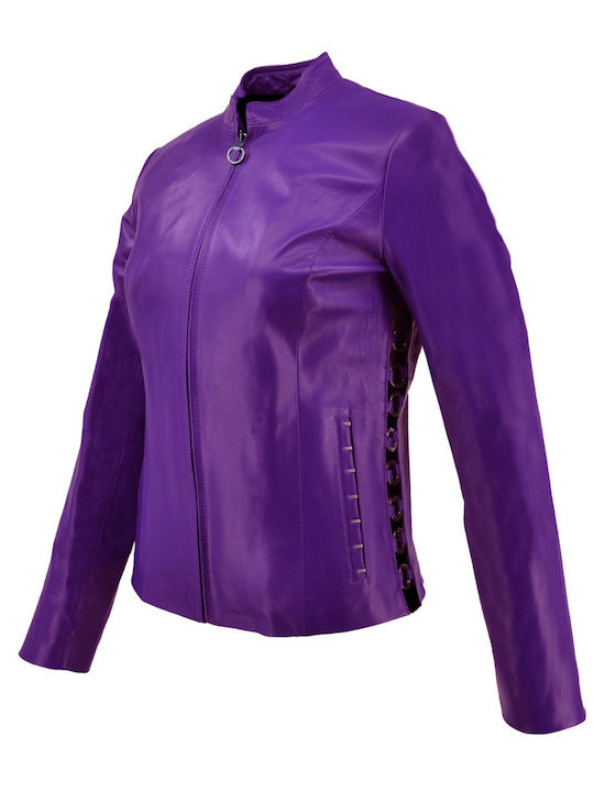 Dermatina 100 Women's Short Lifestyle Leather Jacket for Winter Purple