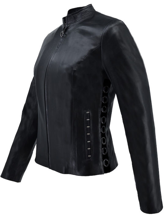 Δερμάτινα 100 Women's Short Lifestyle Leather Jacket for Winter Black