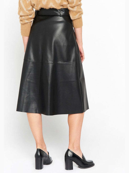 Lola Leather Midi Skirt in Black color