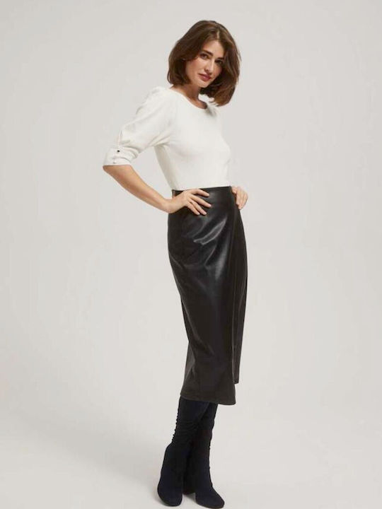 Make your image Leather Midi Skirt in Black color