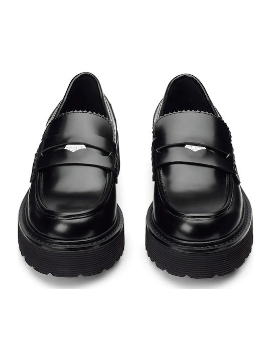Leather Women's Loafers in Black Color