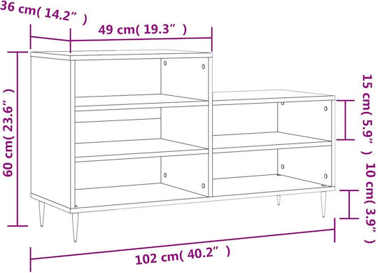 Concrete Wooden Shoe Organizer Gray 102x36x60cm