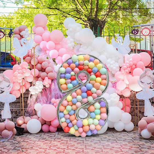 Composition with 101 Balloons Silver Numbers 8 165cm