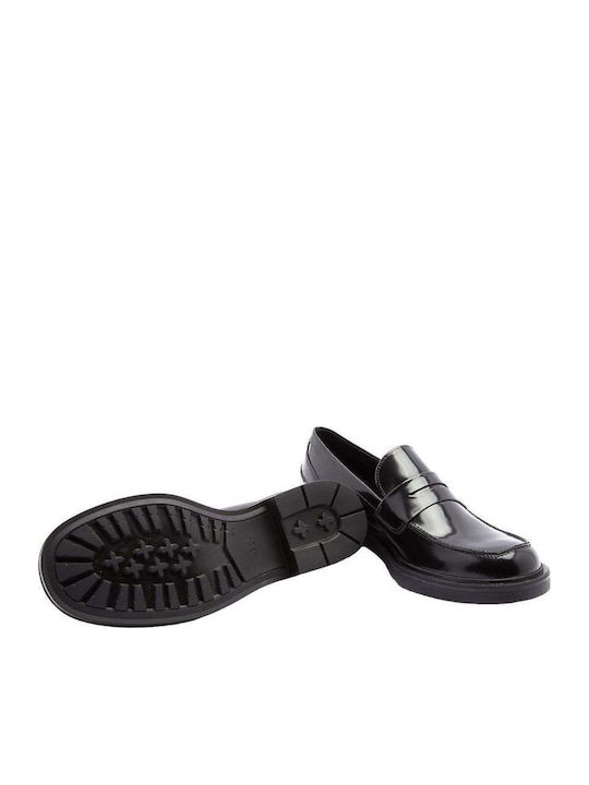 Leder Damen Loafers in Schwarz Farbe