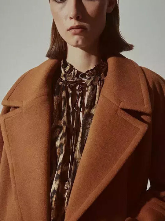 Damen Kamel Mantel Oversized mit Knöpfen