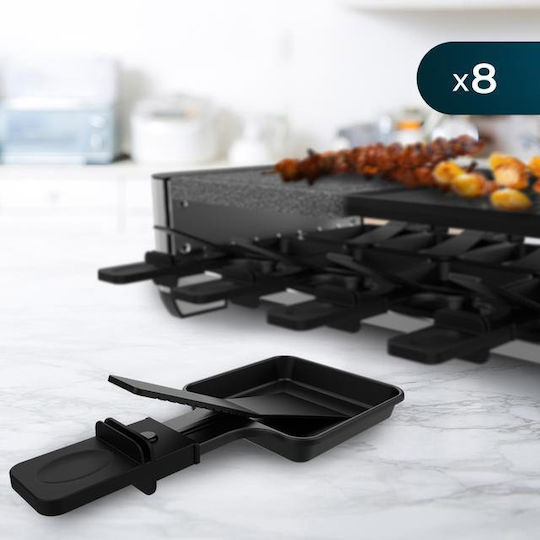 Cecotec Cheese&grill 16000 Inox Mixgrill Επιτραπέζια Ηλεκτρική Ψησταριά Raclette Λείας και Αυλακωτής Πλάκας 1400W Ανοξείδωτη με Ρυθμιζόμενο Θερμοστάτη 22x20εκ.