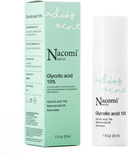 Nacomi Adios Acne Glycolic Acid 10% Serum Προσώπου με Νιασιναμίδη & AHA για Λάμψη 30ml