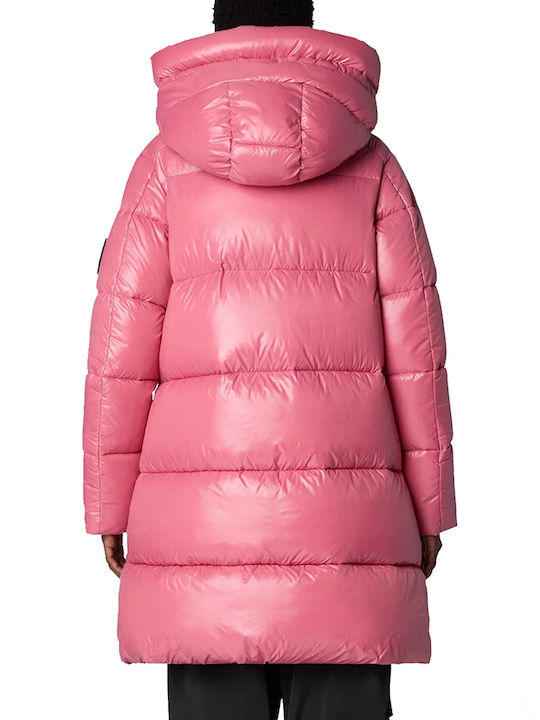 Save The Duck Women's Long Puffer Jacket for Winter Pink