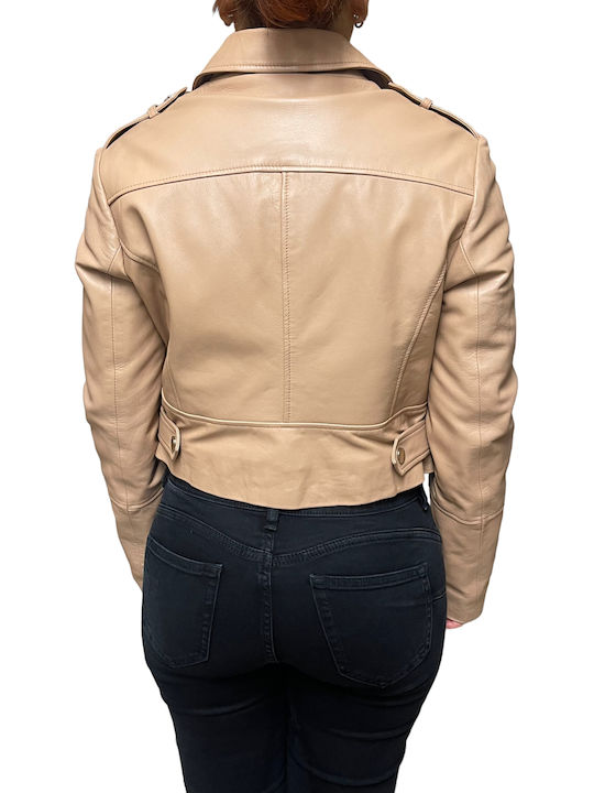 MARKOS LEATHER Δερμάτινο Γυναικείο Biker Jacket Πορτοκαλί