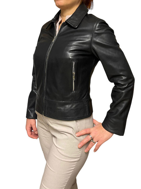 MARKOS LEATHER Women's Short Lifestyle Leather Jacket for Winter Black